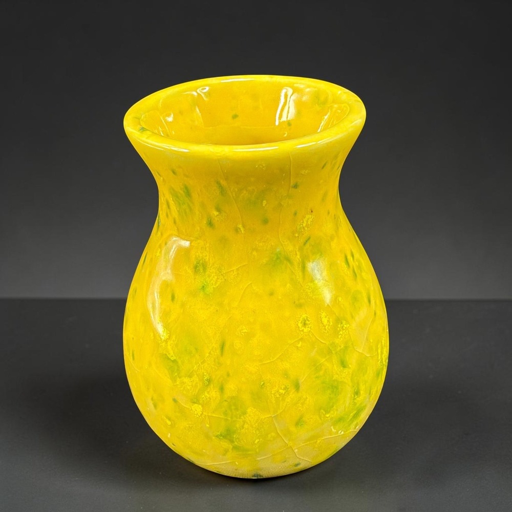 Vintage 1980s Yellow Speckled Ceramic Bud Vase 3.5inch Art Pottery Glazed Vessel